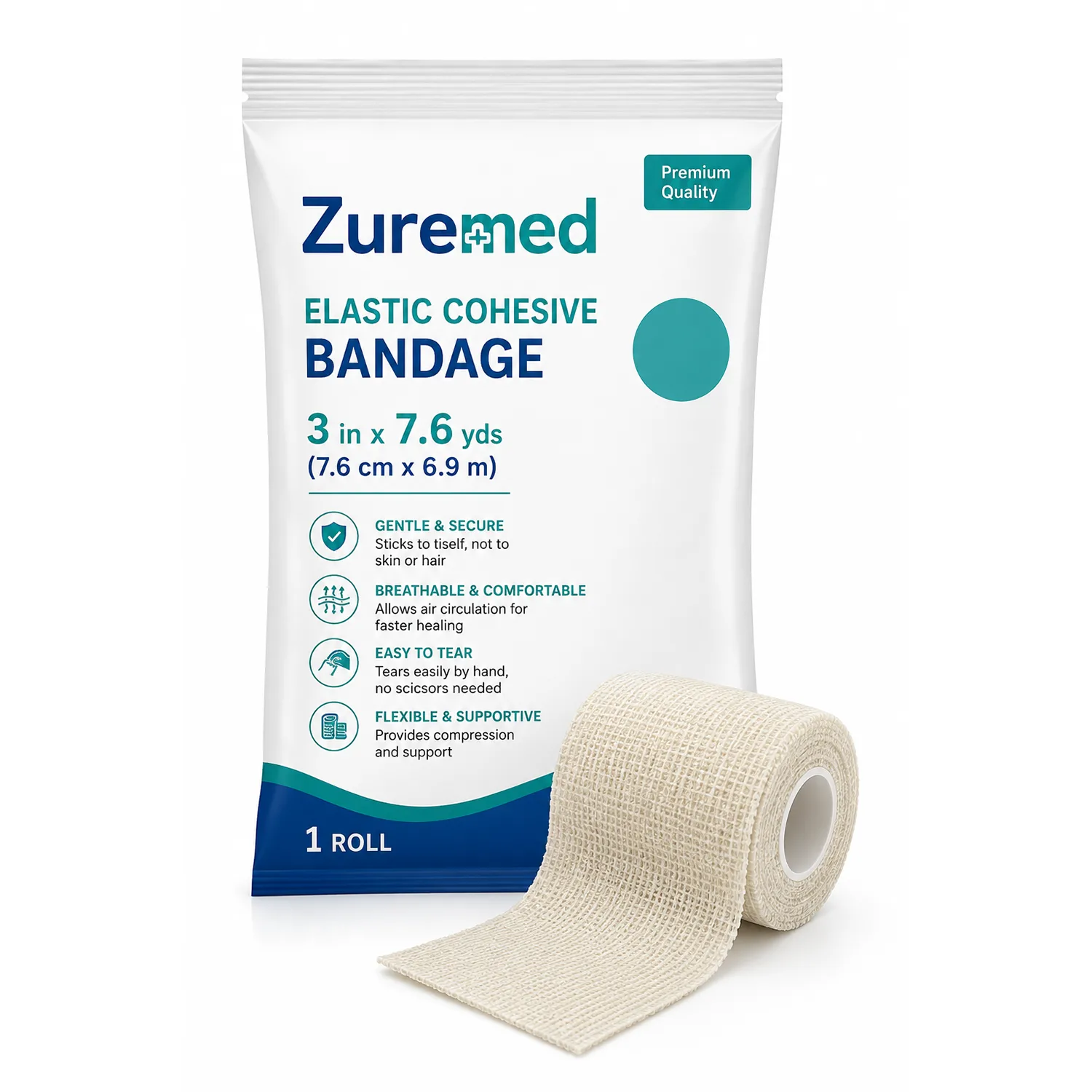 Elastic Cohesive Bandage – 3 in x 7.6 yds